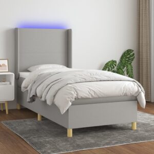 Κρεβάτι Boxspring με Στρώμα & LED Αν.Γκρι 90x200 εκ. Υφασμάτινο