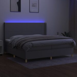 Κρεβάτι Boxspring με Στρώμα & LED Αν.Γκρι 200x200εκ. Υφασμάτινο