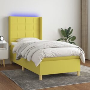 Κρεβάτι Boxspring με Στρώμα & LED Πράσινο 90x200 εκ. Υφασμάτινο