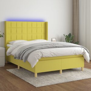 Κρεβάτι Boxspring με Στρώμα & LED Πράσινο 140x200 εκ Υφασμάτινο