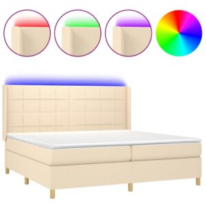 Κρεβάτι Boxspring με Στρώμα & LED Κρεμ 200x200 εκ. Υφασμάτινο