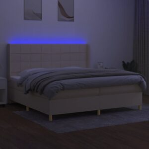 Κρεβάτι Boxspring με Στρώμα & LED Κρεμ 200x200 εκ. Υφασμάτινο