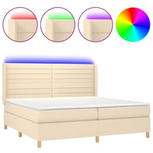 Κρεβάτι Boxspring με Στρώμα & LED Κρεμ 200x200 εκ. Υφασμάτινο