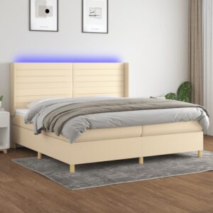 Κρεβάτι Boxspring με Στρώμα & LED Κρεμ 200x200 εκ. Υφασμάτινο