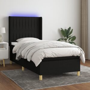 Κρεβάτι Boxspring με Στρώμα & LED Μαύρο 80x200 εκ. Υφασμάτινο