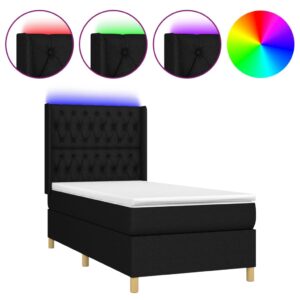 Κρεβάτι Boxspring με Στρώμα & LED Μαύρο 80x200 εκ. Υφασμάτινο