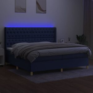 Κρεβάτι Boxspring με Στρώμα & LED Μπλε 200x200 εκ. Υφασμάτινο