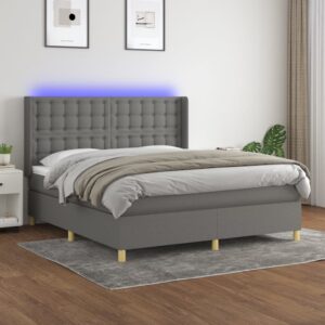 Κρεβάτι Boxspring με Στρώμα & LED Σκ.Γκρι 160x200 εκ Υφασμάτινο