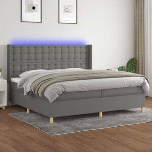 Κρεβάτι Boxspring με Στρώμα & LED Σκ.Γκρι 200x200εκ. Υφασμάτινο