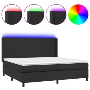 Κρεβάτι Boxspring με Στρώμα & LED Μαύρο 200x200 εκ. Συνθ. Δέρμα