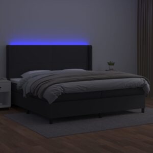 Κρεβάτι Boxspring με Στρώμα & LED Μαύρο 200x200 εκ. Συνθ. Δέρμα