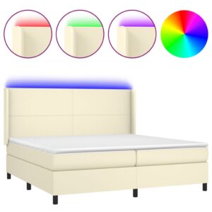 Κρεβάτι Boxspring με Στρώμα & LED Κρεμ 200x200 εκ. Συνθ. Δέρμα