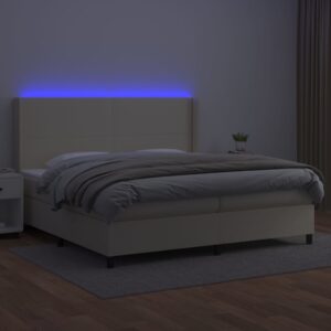 Κρεβάτι Boxspring με Στρώμα & LED Κρεμ 200x200 εκ. Συνθ. Δέρμα