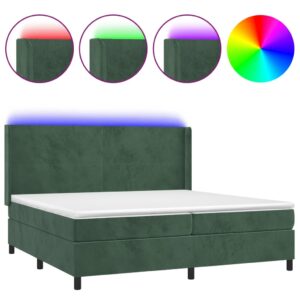 Κρεβάτι Boxspring με Στρώμα & LED Σκ. Πράσινο 200x200εκ Βελούδο