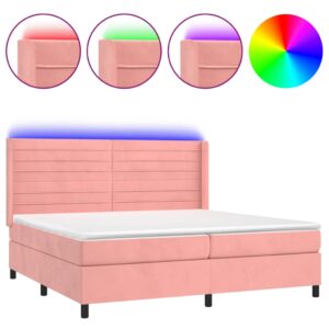 Κρεβάτι Boxspring με Στρώμα & LED Ροζ 200x200 εκ. Βελούδινο