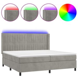 Κρεβάτι Boxspring με Στρώμα & LED Αν.Γκρι 200x200 εκ. Βελούδινο