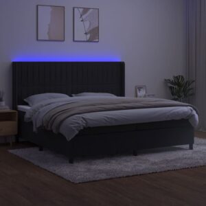 Κρεβάτι Boxspring με Στρώμα & LED Μαύρο 200x200 εκ. Βελούδινο