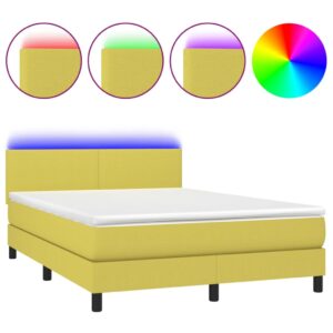 Κρεβάτι Boxspring με Στρώμα & LED Πράσινο 140x200 εκ Υφασμάτινο