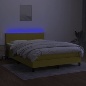 Κρεβάτι Boxspring με Στρώμα & LED Πράσινο 140x200 εκ Υφασμάτινο