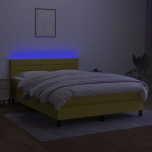 Κρεβάτι Boxspring με Στρώμα & LED Πράσινο 140x200 εκ Υφασμάτινο