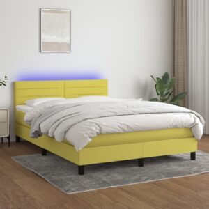 Κρεβάτι Boxspring με Στρώμα & LED Πράσινο 140x200 εκ Υφασμάτινο