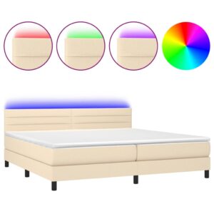 Κρεβάτι Boxspring με Στρώμα & LED Κρεμ 200x200 εκ. Υφασμάτινο