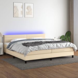 Κρεβάτι Boxspring με Στρώμα & LED Κρεμ 200x200 εκ. Υφασμάτινο