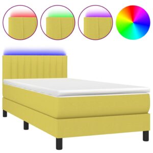 Κρεβάτι Boxspring με Στρώμα & LED Πράσινο 90x200 εκ. Υφασμάτινο