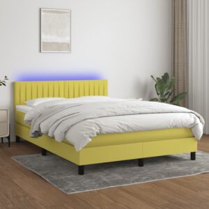 Κρεβάτι Boxspring με Στρώμα & LED Πράσινο 140x200 εκ Υφασμάτινο