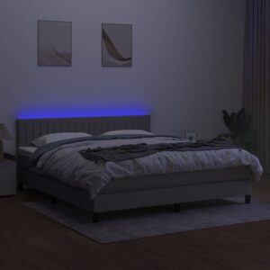 Κρεβάτι Boxspring με Στρώμα & LED Αν.Γκρι 180x200 εκ Υφασμάτινο