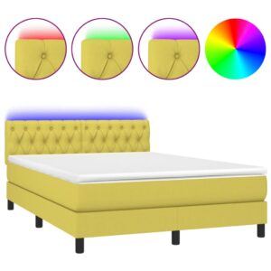 Κρεβάτι Boxspring με Στρώμα & LED Πράσινο 140x200 εκ Υφασμάτινο