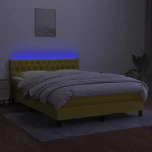 Κρεβάτι Boxspring με Στρώμα & LED Πράσινο 140x200 εκ Υφασμάτινο