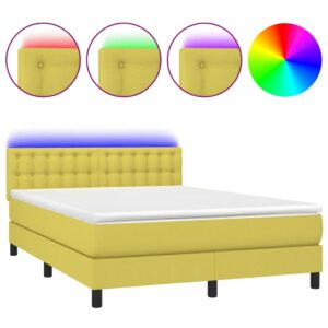 Κρεβάτι Boxspring με Στρώμα & LED Πράσινο 140x200 εκ Υφασμάτινο