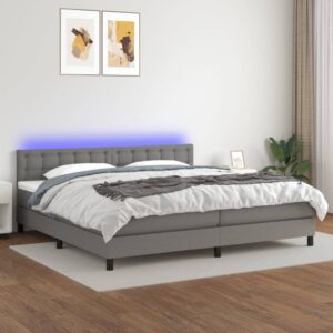 Κρεβάτι Boxspring με Στρώμα & LED Σκ.Γκρι 200x200εκ. Υφασμάτινο