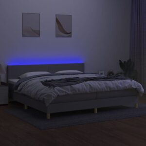 Κρεβάτι Boxspring με Στρώμα & LED Αν.Γκρι 200x200εκ. Υφασμάτινο