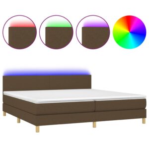 Κρεβάτι Boxspring με Στρώμα & LED Σκ.Καφέ 200x200 εκ Υφασμάτινο