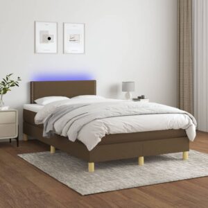 Κρεβάτι Boxspring με Στρώμα & LED Σκ.Καφέ 120x200 εκ Υφασμάτινο