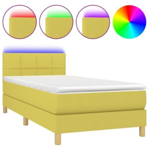 Κρεβάτι Boxspring με Στρώμα & LED Πράσινο 90x200 εκ. Υφασμάτινο