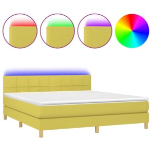 Κρεβάτι Boxspring με Στρώμα & LED Πράσινο 160x200 εκ Υφασμάτινο