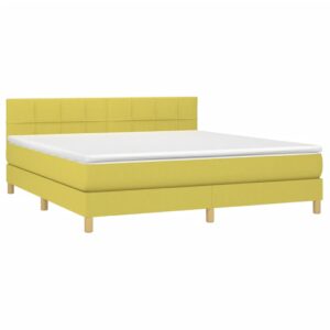 Κρεβάτι Boxspring με Στρώμα & LED Πράσινο 160x200 εκ Υφασμάτινο