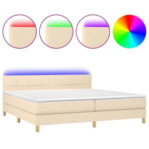 Κρεβάτι Boxspring με Στρώμα & LED Κρεμ 200x200 εκ. Υφασμάτινο