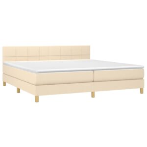 Κρεβάτι Boxspring με Στρώμα & LED Κρεμ 200x200 εκ. Υφασμάτινο