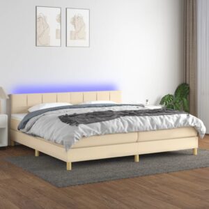 Κρεβάτι Boxspring με Στρώμα & LED Κρεμ 200x200 εκ. Υφασμάτινο