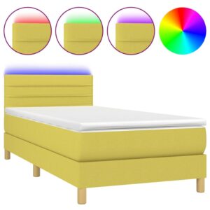 Κρεβάτι Boxspring με Στρώμα & LED Πράσινο 90x200 εκ. Υφασμάτινο