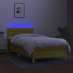 Κρεβάτι Boxspring με Στρώμα & LED Πράσινο 90x200 εκ. Υφασμάτινο