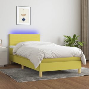 Κρεβάτι Boxspring με Στρώμα & LED Πράσινο 90x200 εκ. Υφασμάτινο