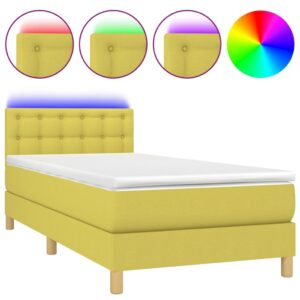 Κρεβάτι Boxspring με Στρώμα & LED Πράσινο 90x190 εκ. Υφασμάτινο