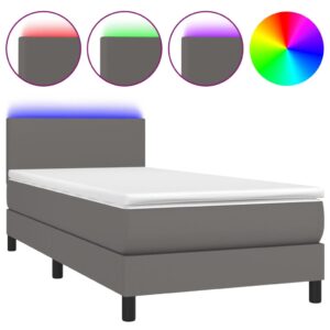 Κρεβάτι Boxspring με Στρώμα & LED Γκρι 80x200 εκ. Συνθ. Δέρμα