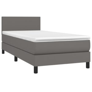 Κρεβάτι Boxspring με Στρώμα & LED Γκρι 80x200 εκ. Συνθ. Δέρμα