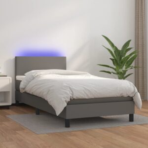 Κρεβάτι Boxspring με Στρώμα & LED Γκρι 80x200 εκ. Συνθ. Δέρμα